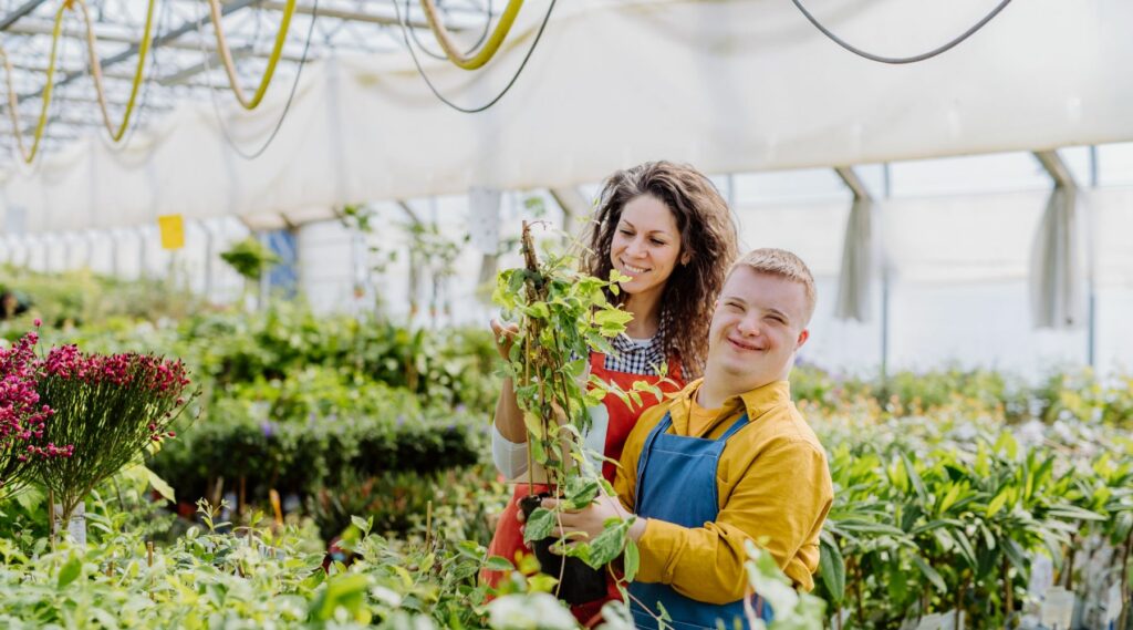 Down syndrome in garden centre